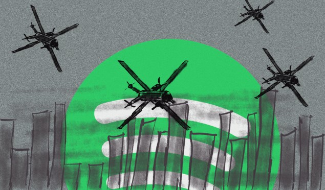 Spotify Drony[^ Your Spotify Addiction Now Funds AI-Powered Weapons of War. Online. In: Leafandcore.com. Dostupné také z: https://leafandcore.com/2025/06/29/your-spotify-addiction-now-funds-ai-powered-weapons-of-war/.]